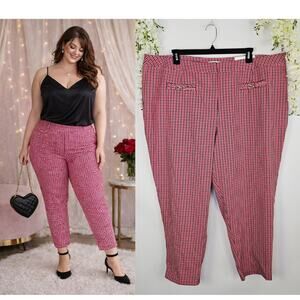 New Cato Plus Size 28W Hi-Rise Slim Pants Pink Red Houndstooth Plaid Valentine